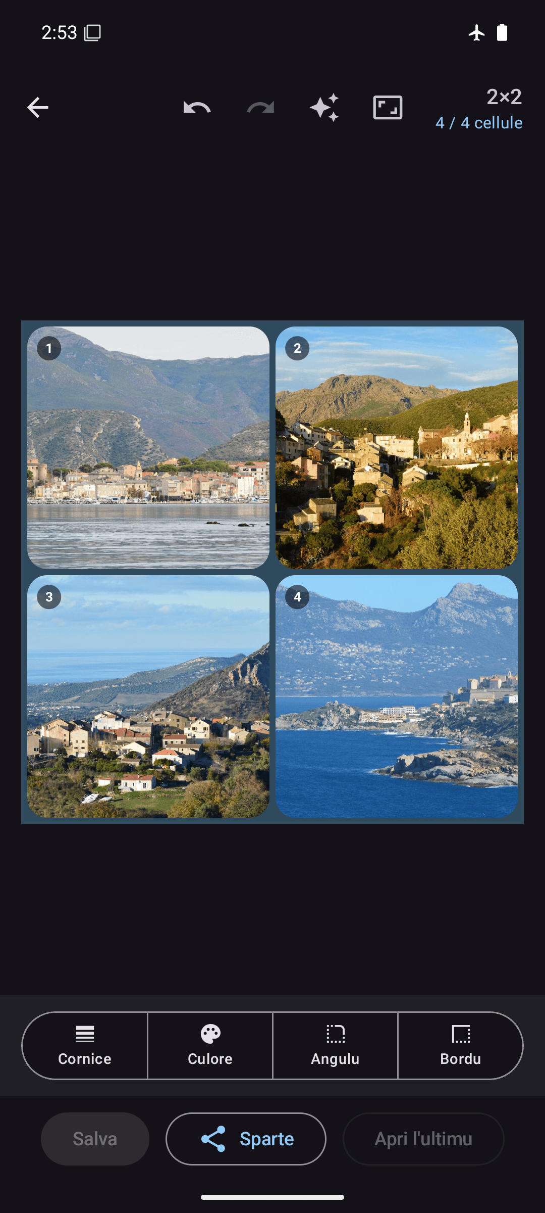 Editore Kollagerie cù un cullà di foto 2×2 in modu scuru