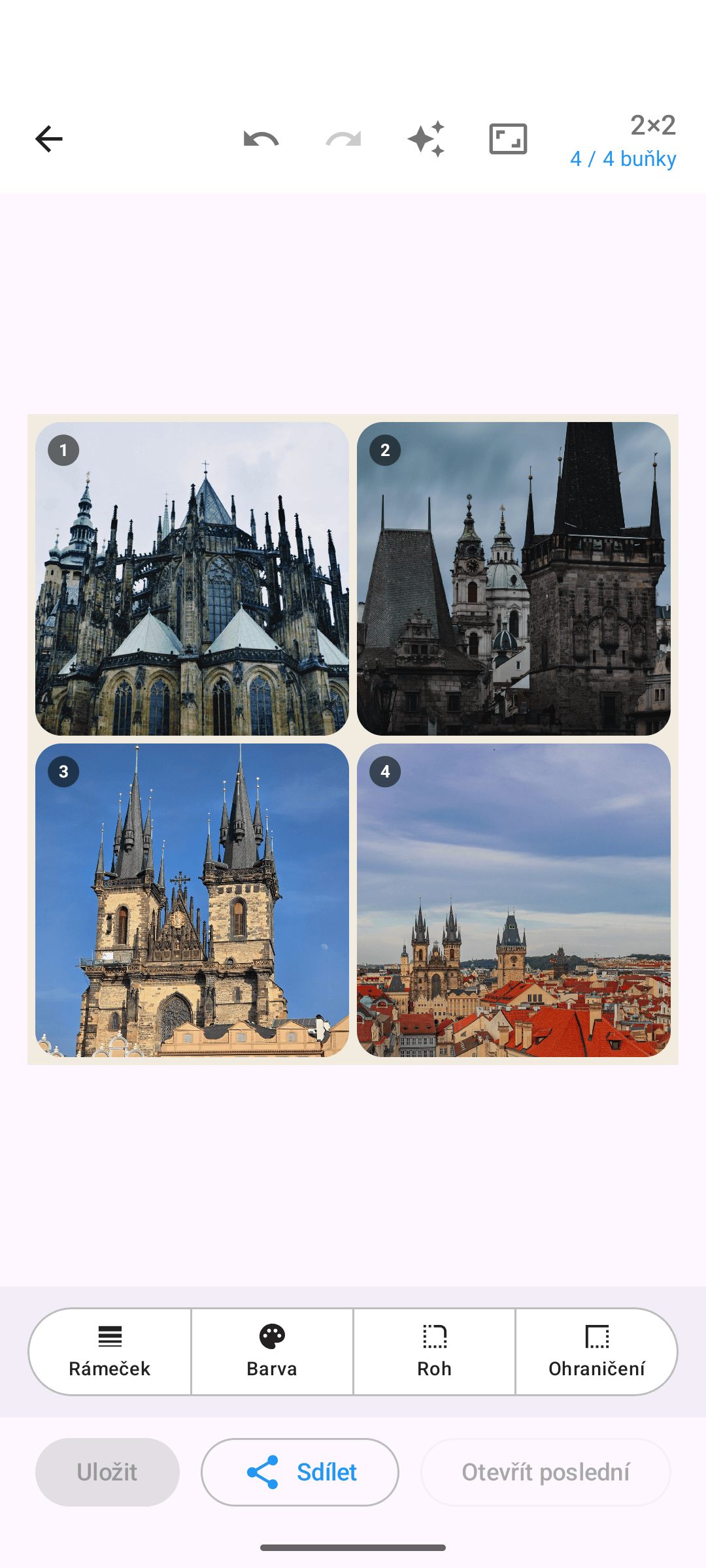 Editor Kollagerie s fotokoláží 2×2, světlý motiv