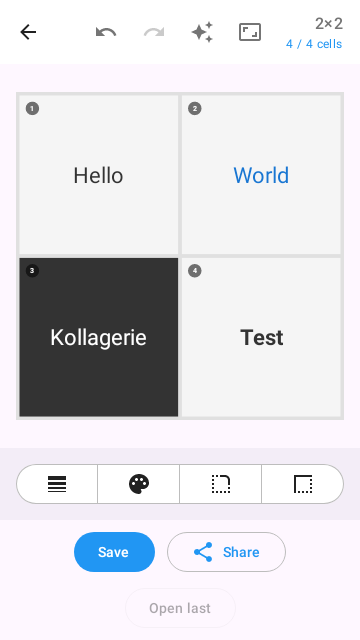 Kollagerie-Editor mit einer 2×2-Collage