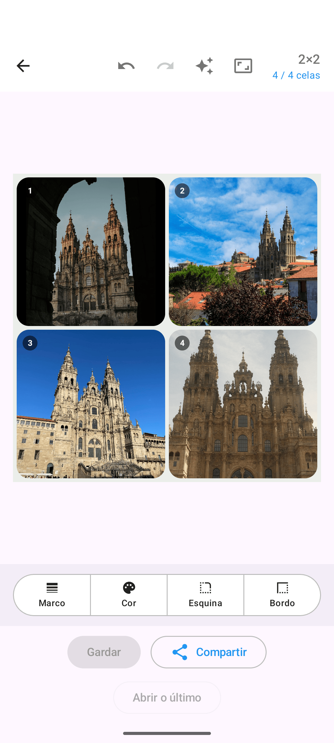 Editor de Kollagerie cunha colaxe de fotos 2×2, tema claro