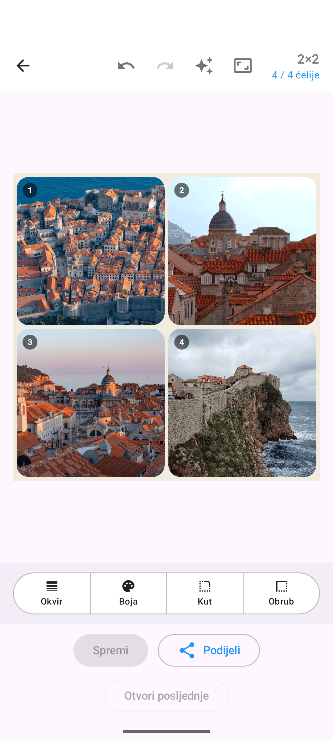 Uređivač Kollagerie s foto kolažem 2×2, svijetla tema