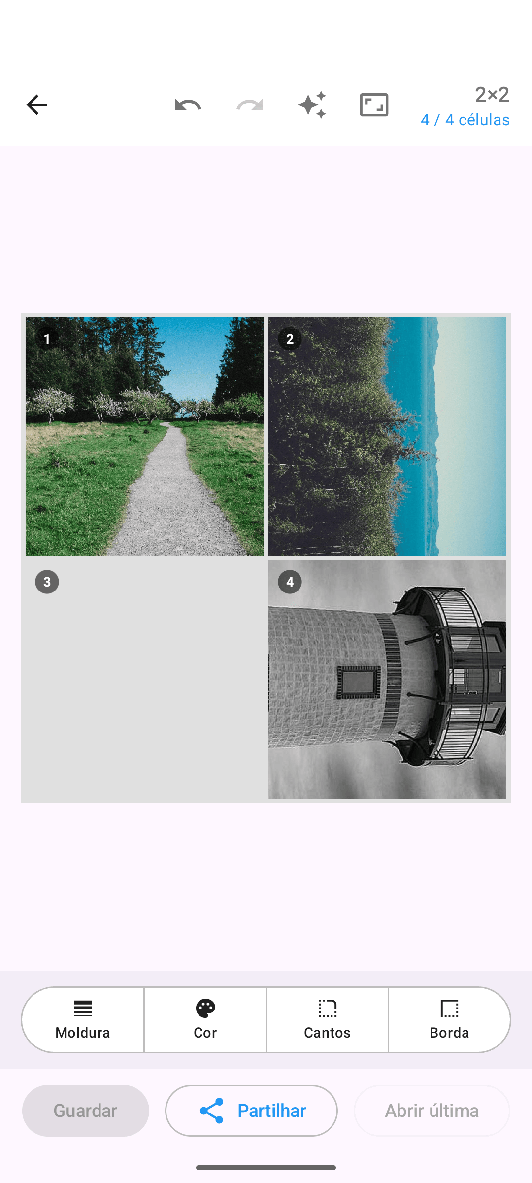 Editor Kollagerie com uma colagem de fotos 2×2, tema claro