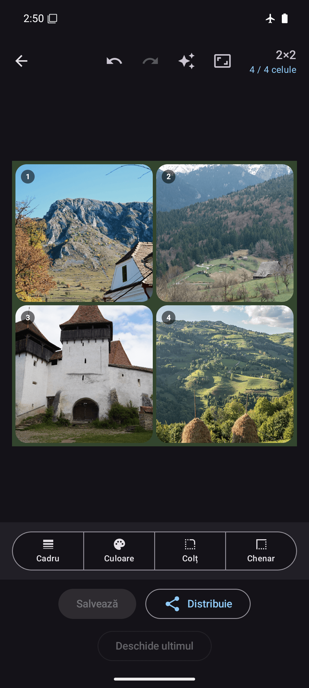 Editor Kollagerie cu un colaj foto 2×2 în mod întunecat