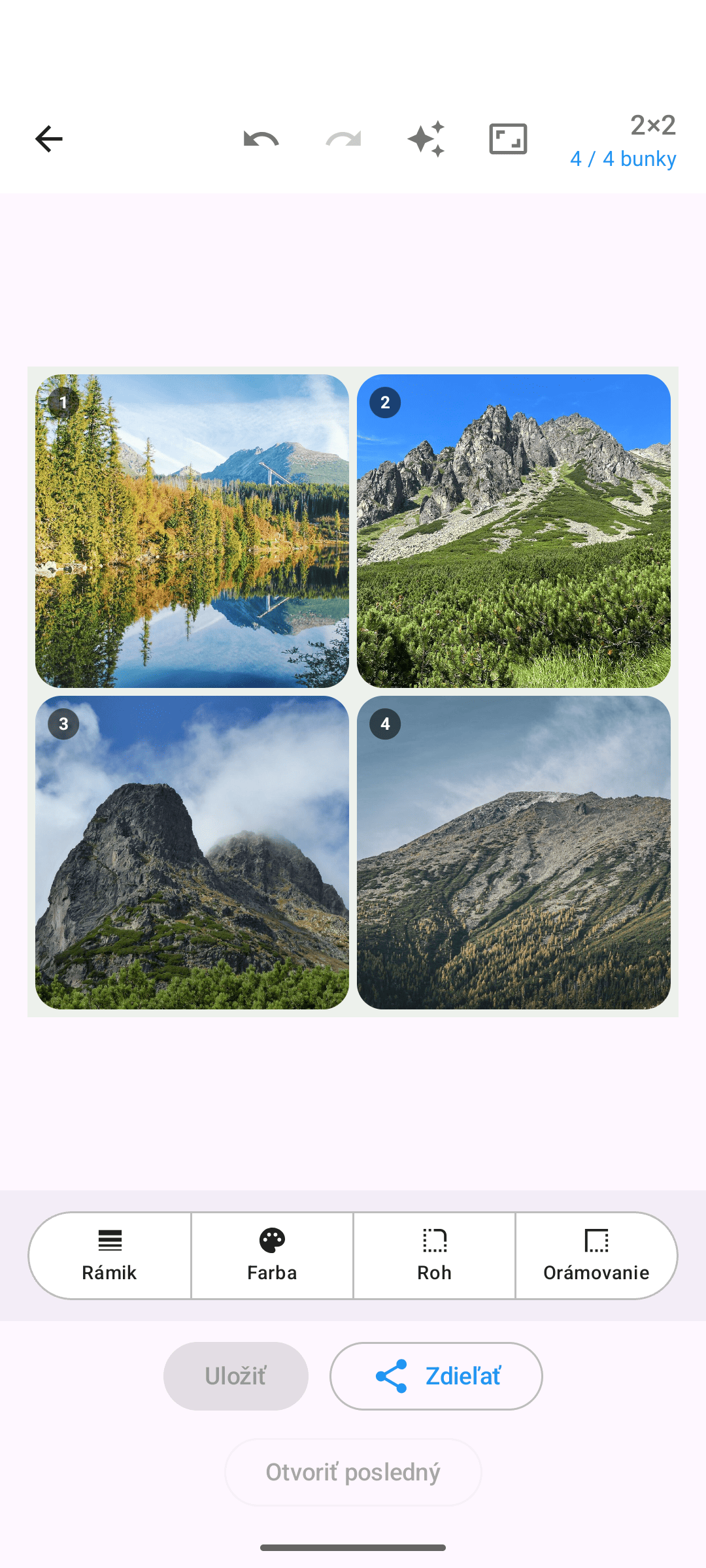 Editor Kollagerie s fotokolážou 2×2, svetlá téma