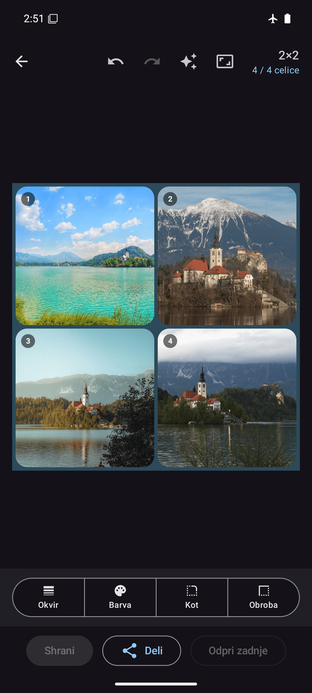 Urejevalnik Kollagerie s fotokolažem 2×2 v temnem načinu