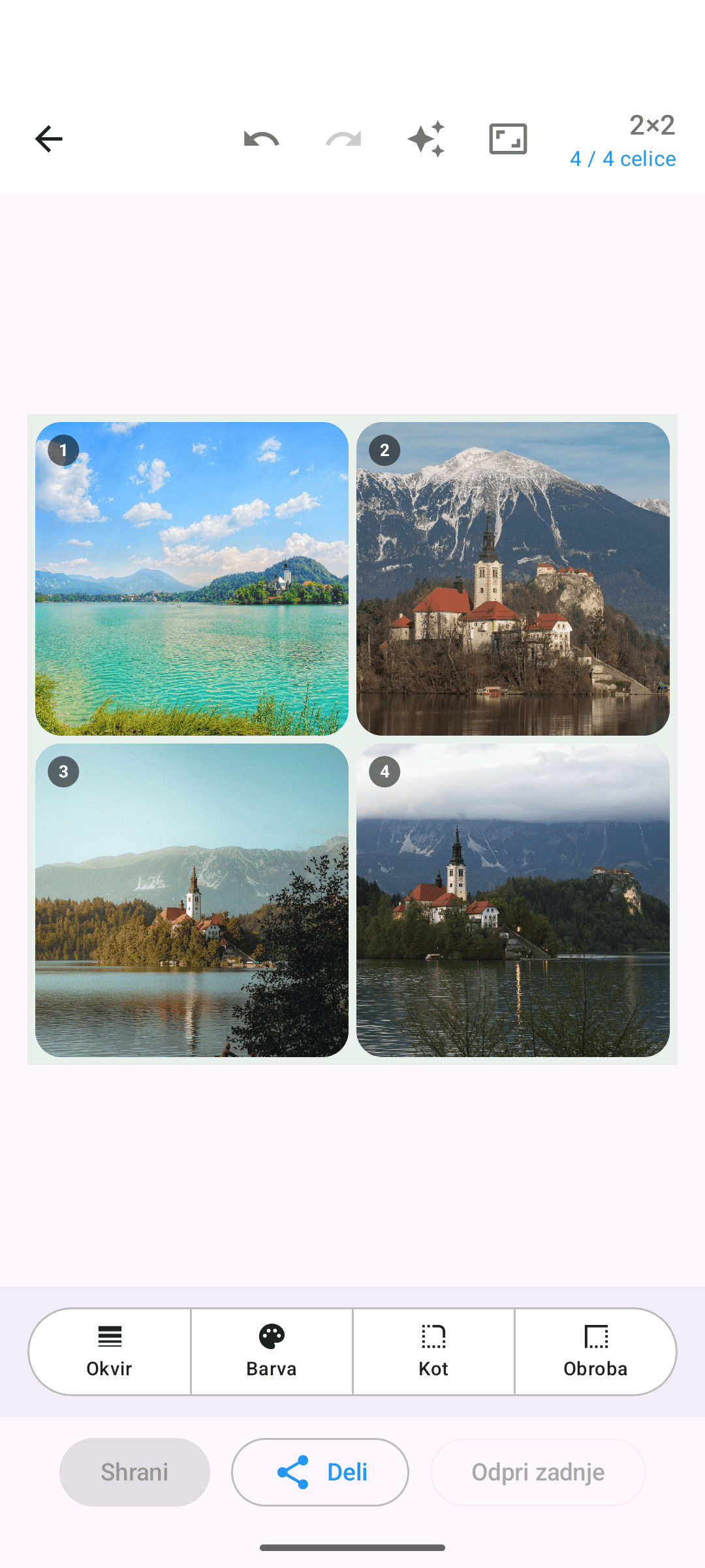 Urejevalnik Kollagerie s fotokolažem 2×2, svetla tema