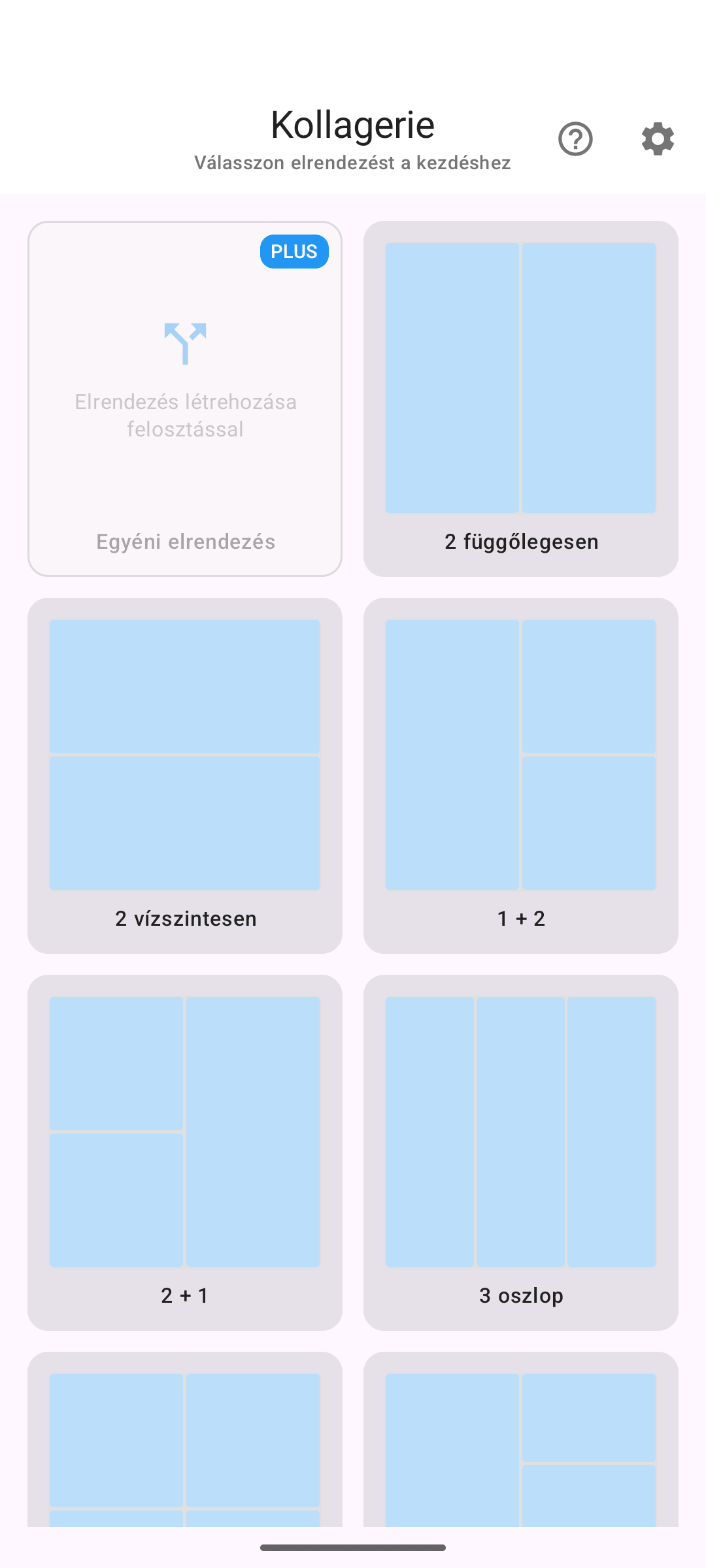 Sablonválasztó PLUS jelvénnyel a saját elrendezéseken