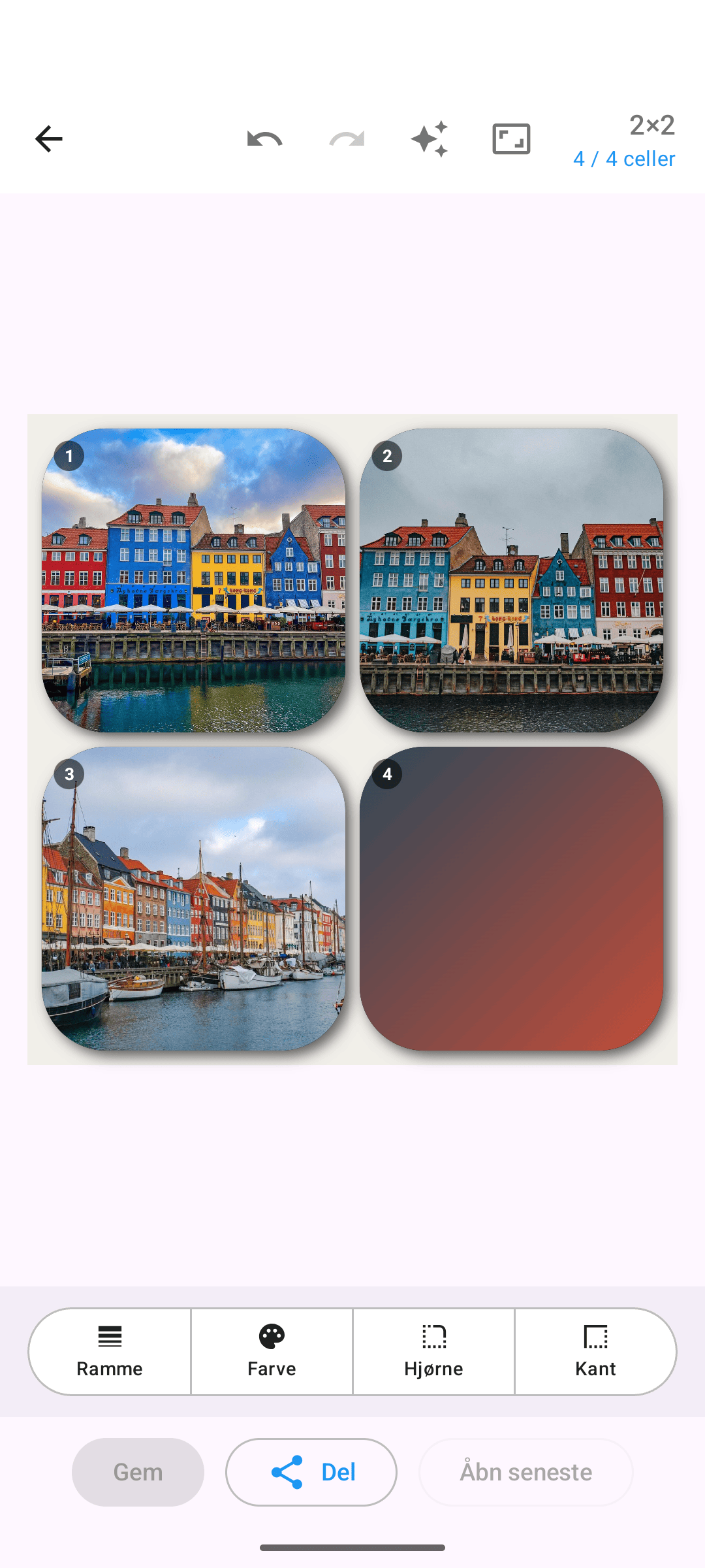 Fotokollage med dobbeltlinjet rammestil