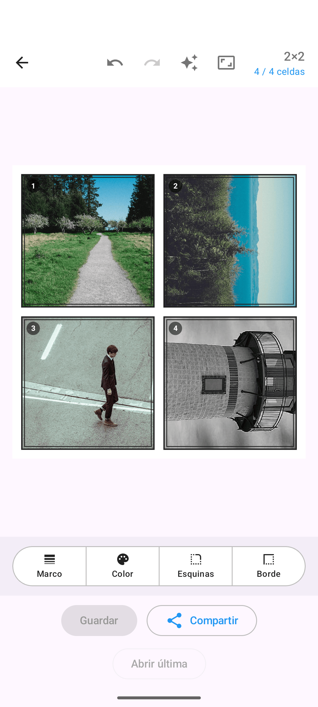 Collage de fotos con un estilo de marco de doble línea