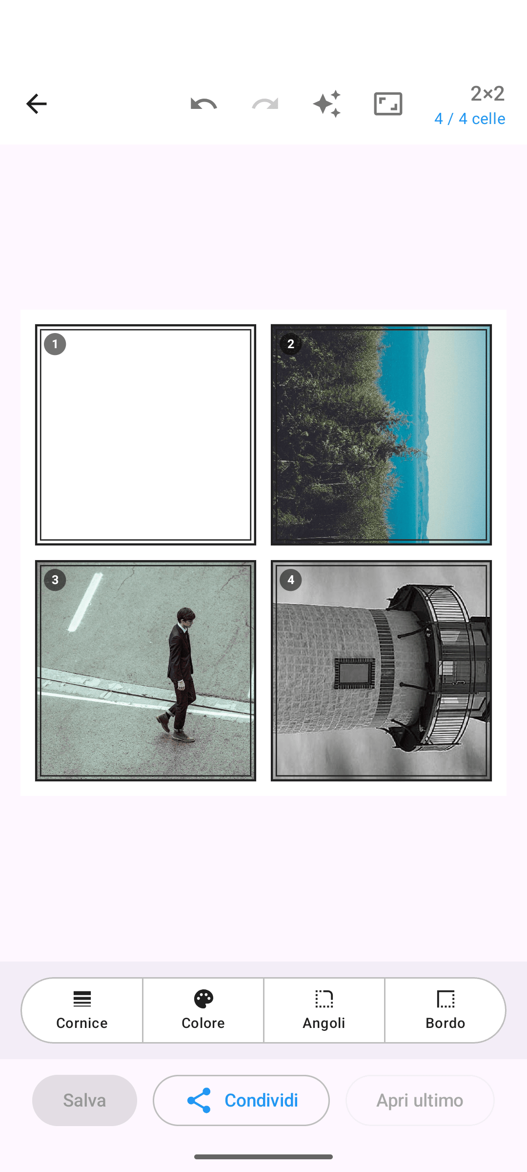 Collage di foto con uno stile di cornice a doppia linea
