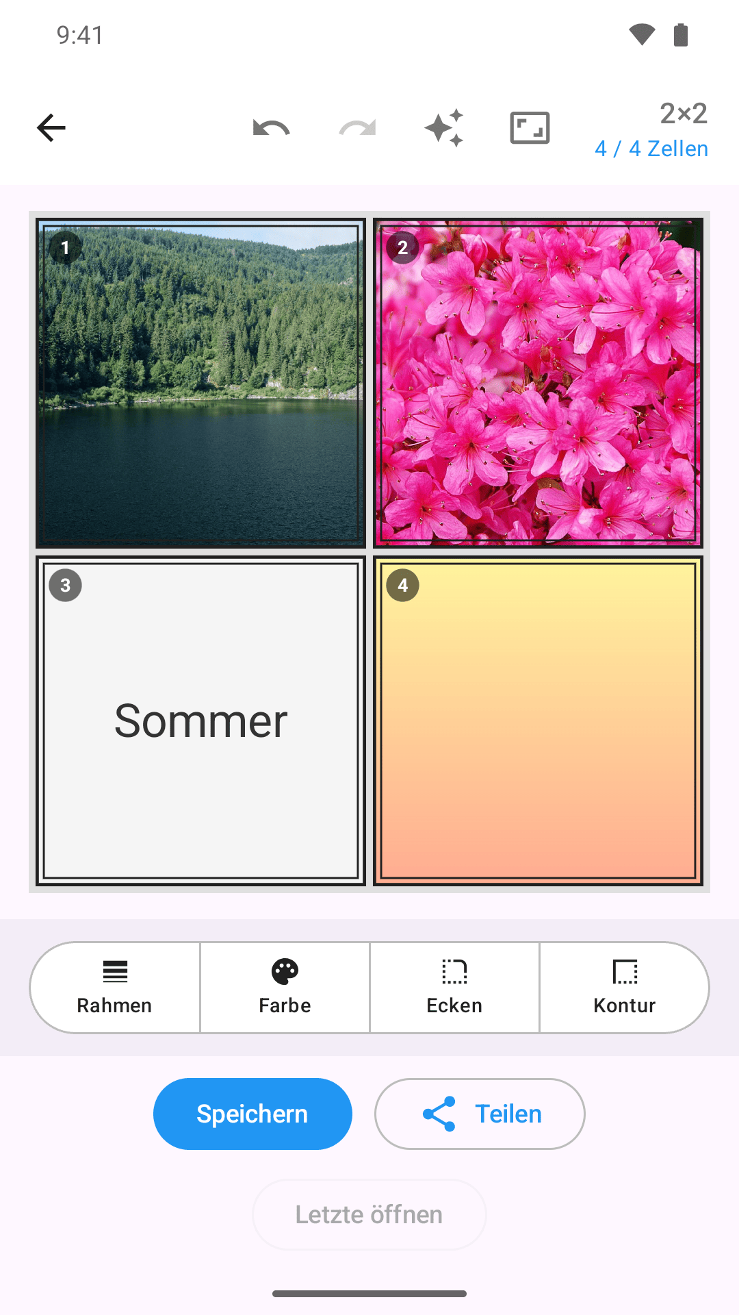Gemischte Collage aus Fotos, Text-Zelle und Farbverlauf
