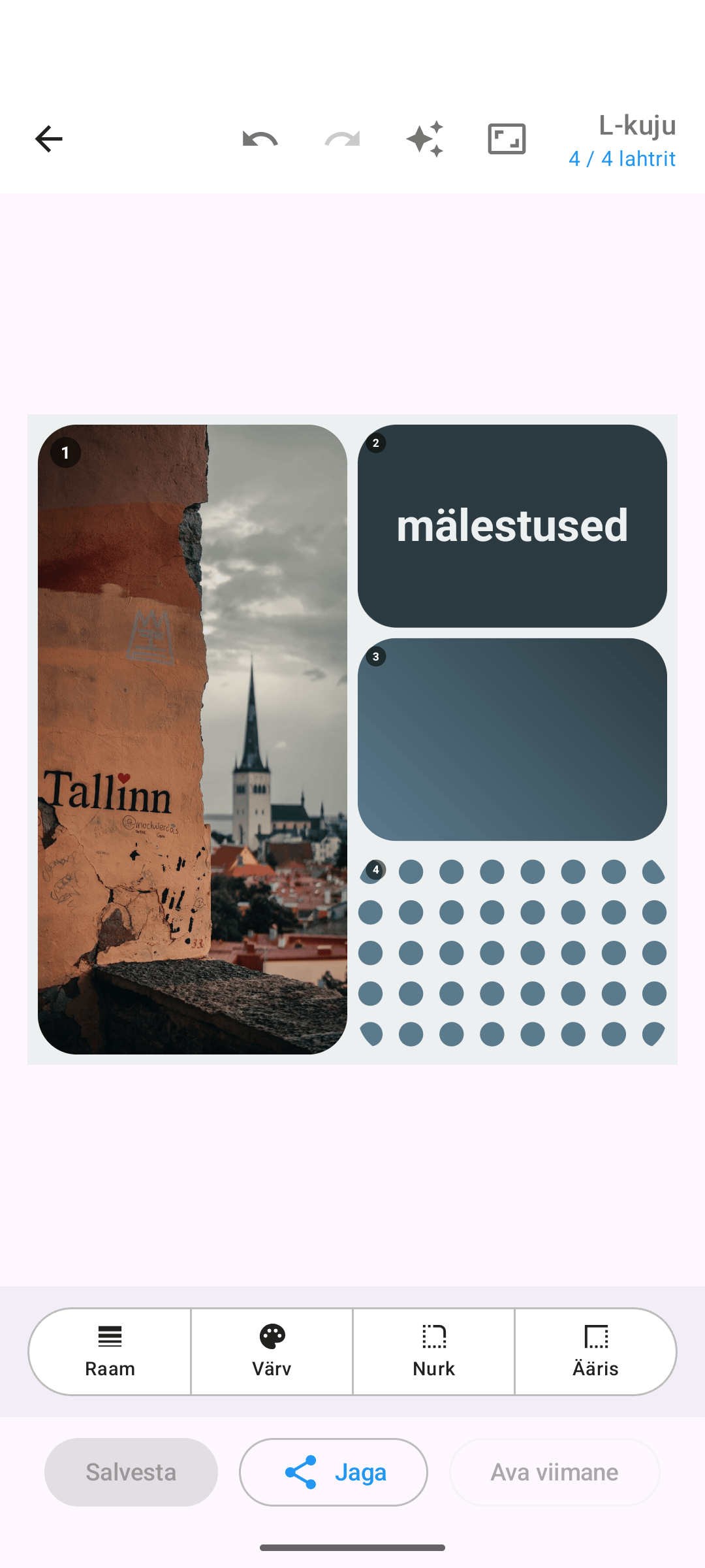Segakollaaž fotodest, tekstilahtrist ja värviüleminekust