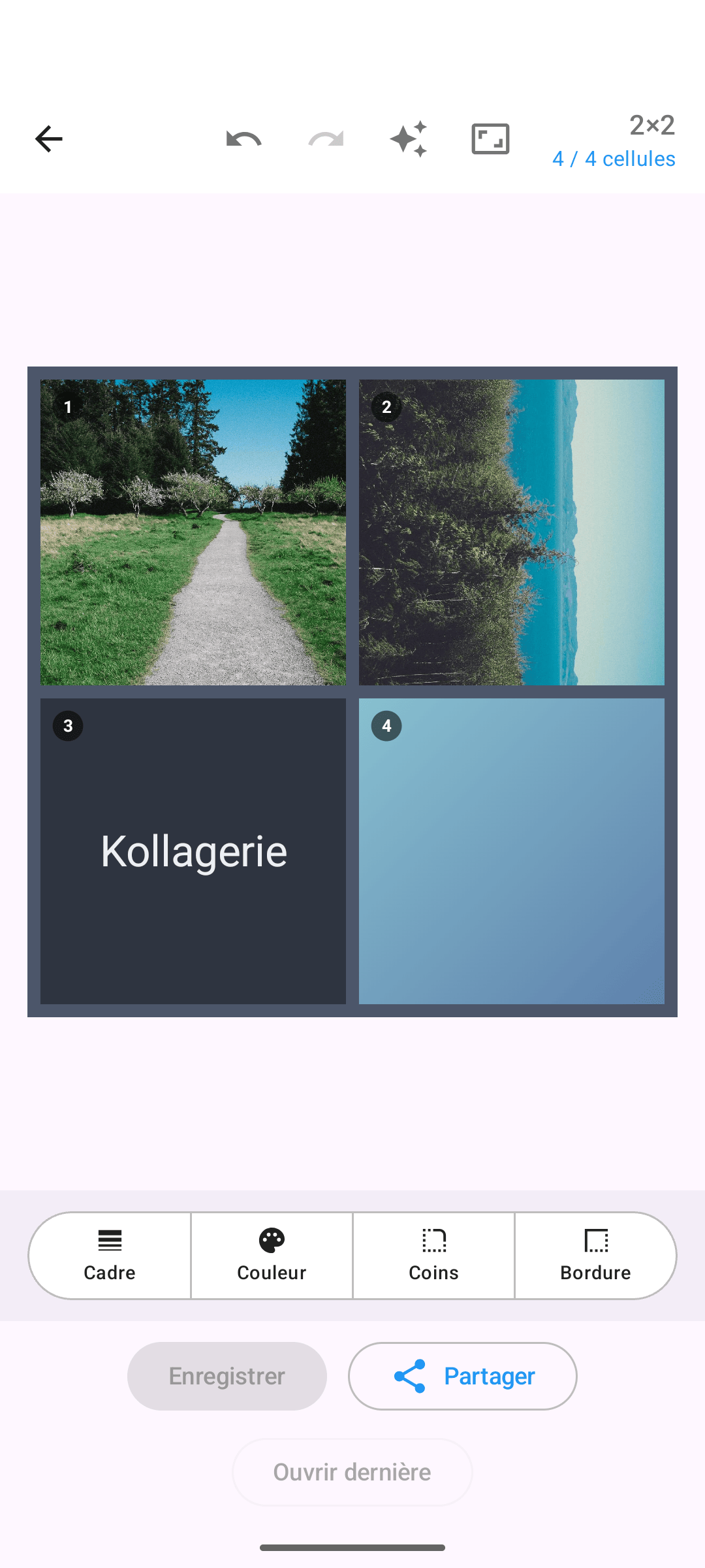Collage mixte de photos, une cellule de texte et un dégradé de couleur
