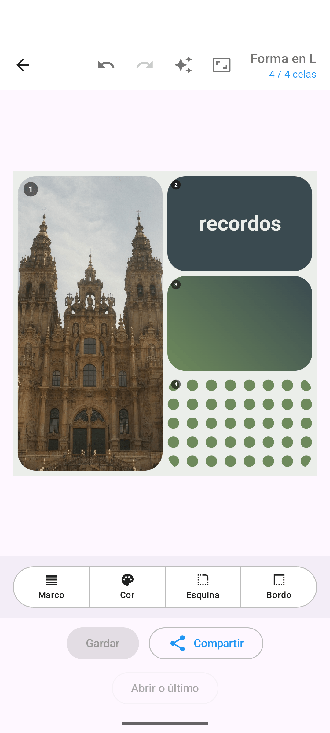 Colaxe mixta de fotos, unha cela de texto e un degradado de cor