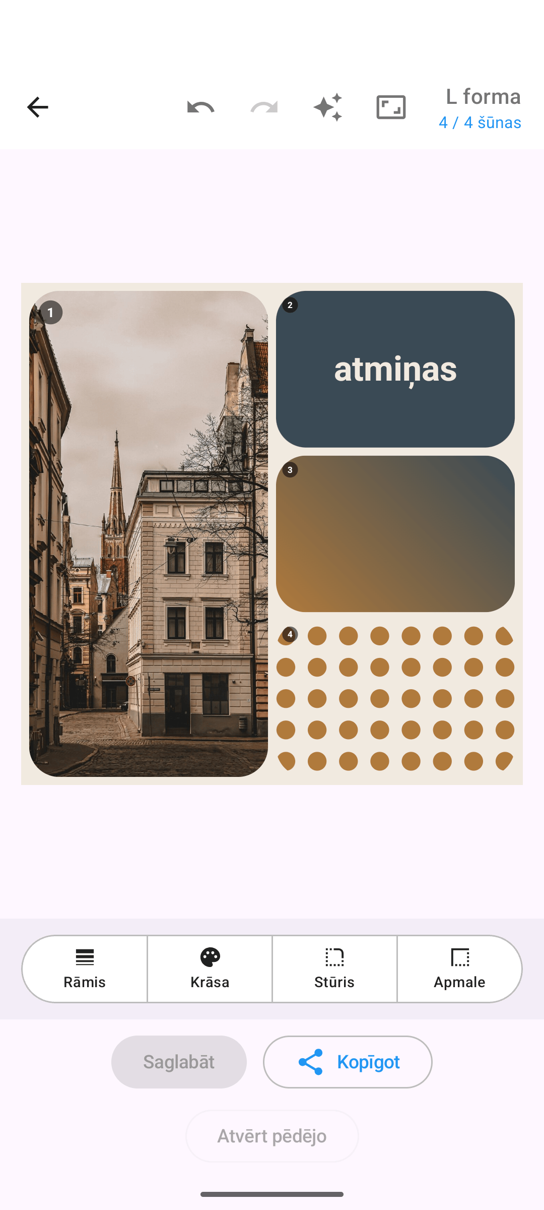 Jaukta kolāža no fotoattēliem, teksta šūnas un krāsu pārejas