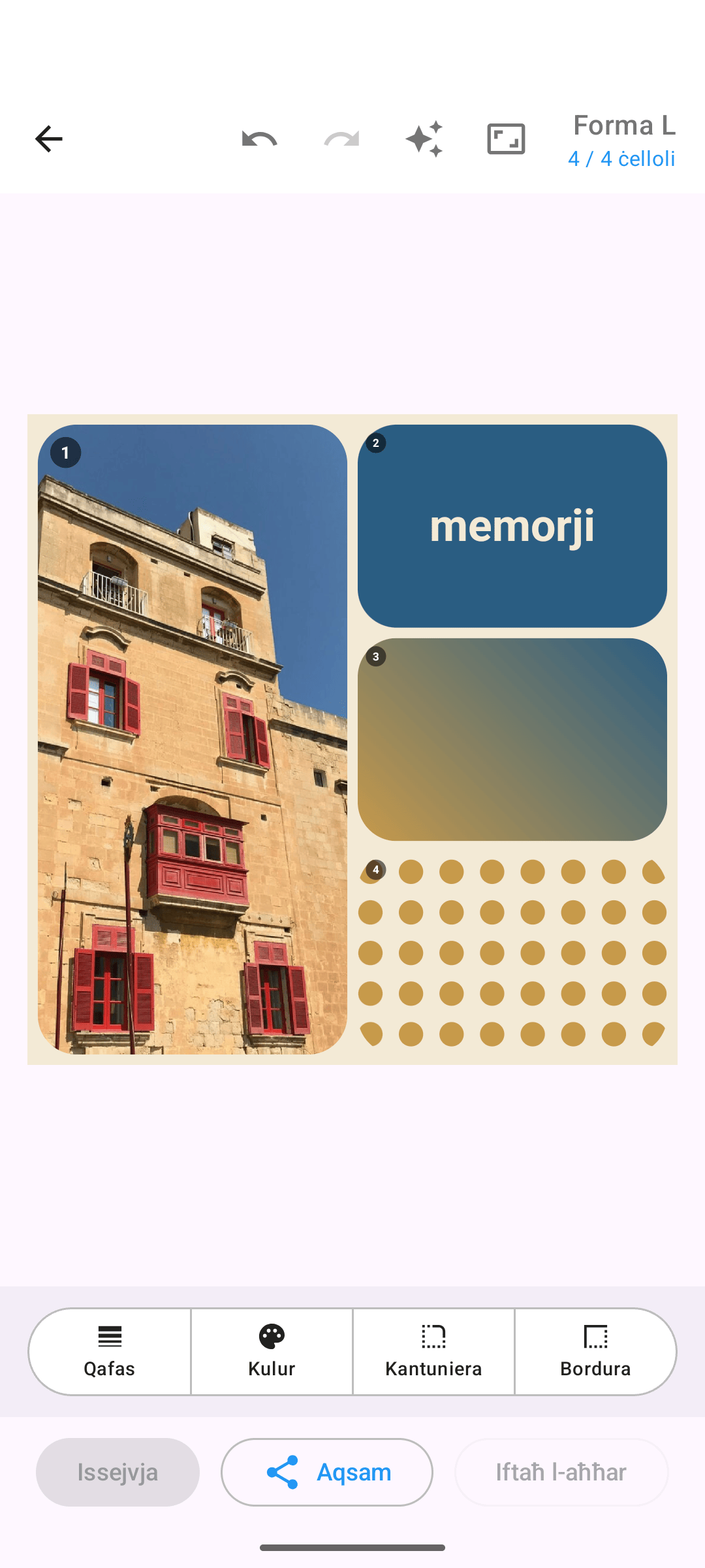 Kollaġ imħallat ta' ritratti, ċella tat-test u gradjent tal-kulur